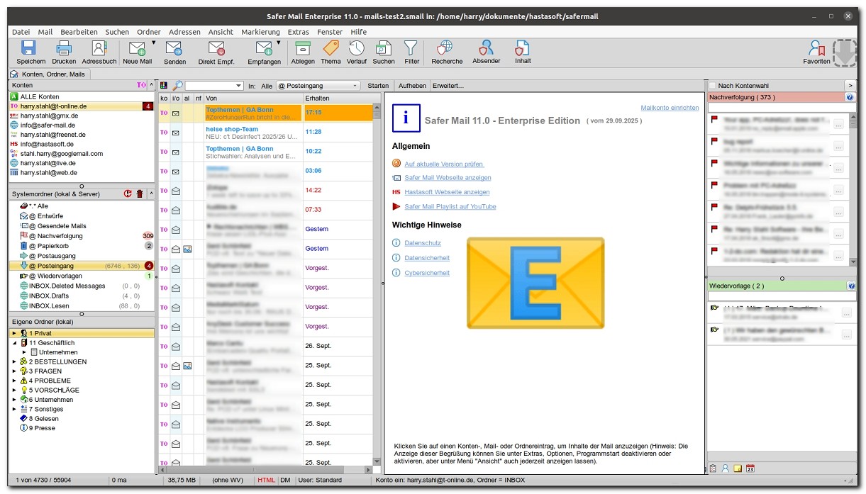 Safer Mail unter Linux im hellen Modus